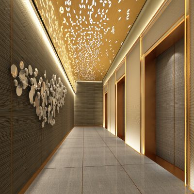 现代新中式酒店会所电梯间