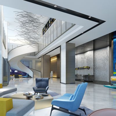 现代酒店大堂吧旋转楼梯