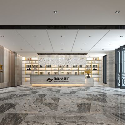 现代酒店售楼处大堂服务台接待台水晶吊灯