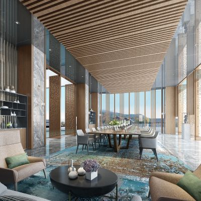 现代酒店餐厅餐桌椅子镂空板