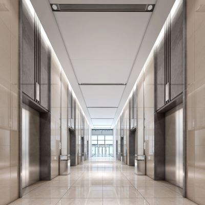 现代办公楼写字楼电梯间垃圾桶