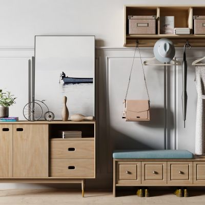 现代北欧边柜衣帽架鞋柜组合