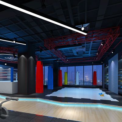 现代健身会所健身房拳击区擂台