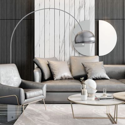 现代黑色皮质沙发茶几组合