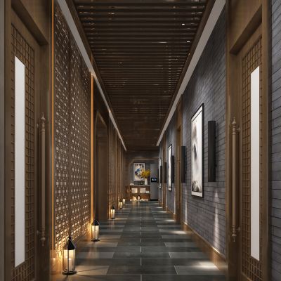 新中式东南亚餐饮包间会所走廊