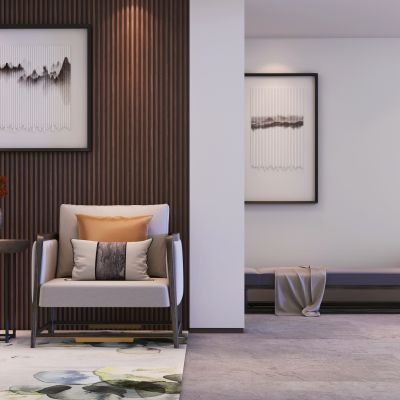 新中式单椅边几组合