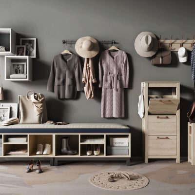 现代北欧衣帽架鞋柜边柜