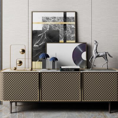 现代边柜电视柜摆件组合