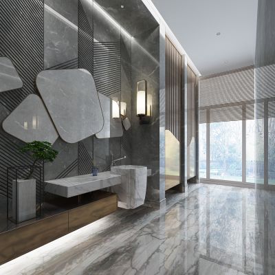 现代公共卫生间洗手台镜子