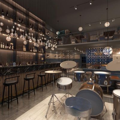 现代酒吧娱乐会所酒吧台架子鼓