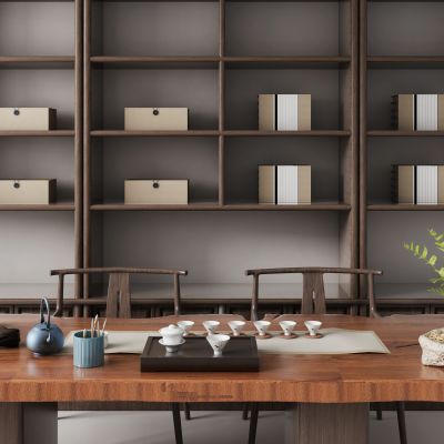 新中式书桌椅陈设品组合