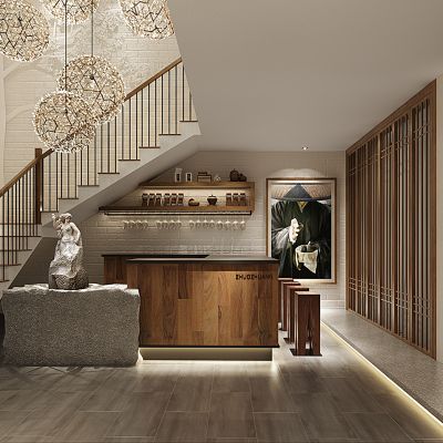 中式接待前台人物雕塑