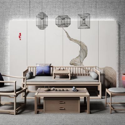 新中式沙发椅子吊灯组合