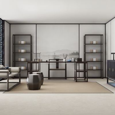 新中式书桌椅装饰柜沙发组合