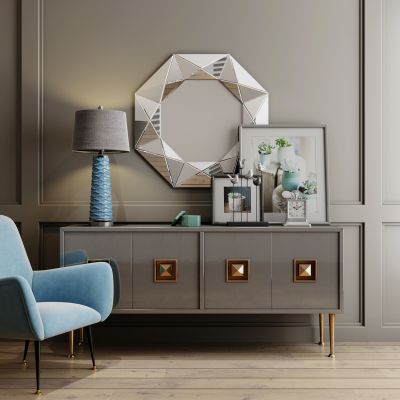 现代轻奢单椅边柜摆件组合