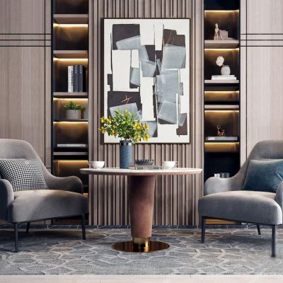 现代轻奢单人沙发边几组合