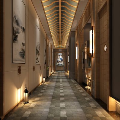 新中式餐饮包间会所走廊