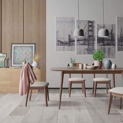 现代餐桌椅边柜组合