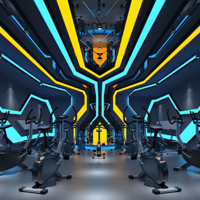 现代健身会所健身房动感单车