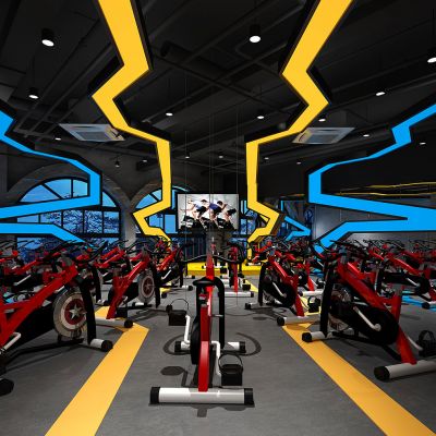 现代健身会所健身房动感单车
