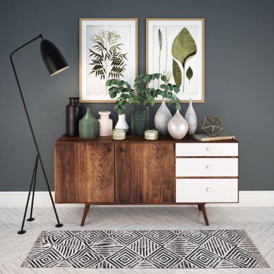 现代北欧边柜花瓶装饰画落地灯陈设品组合