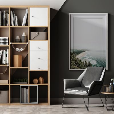 现代单椅书柜置物柜组合