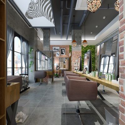 工业风理发店洗剪吹区