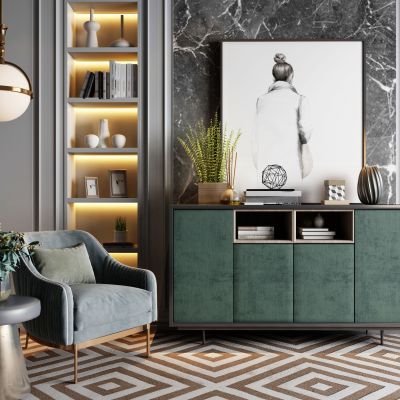 现代单人沙发边柜组合