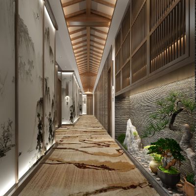 新中式餐饮包间会所走廊