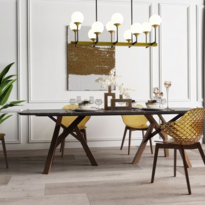 现代轻奢金属餐桌椅吊灯组合