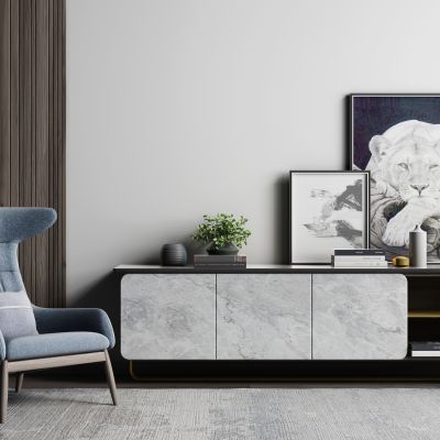 现代单椅电视柜摆件组合