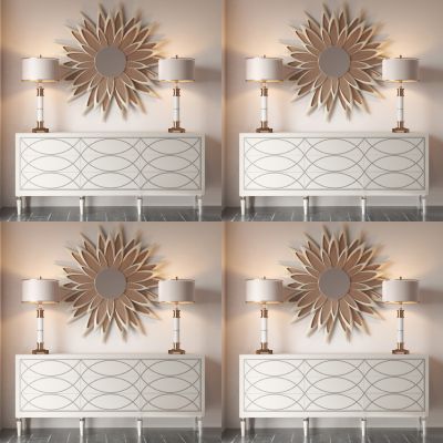 后现代边柜玄关柜台灯镜子陈设品组合