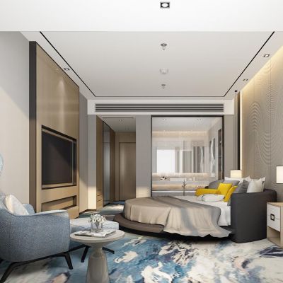 新中式酒店客房大床房圆形床