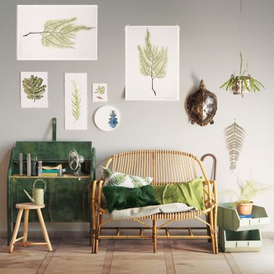 田园风边柜椅子组合