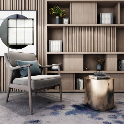 现代单椅边几装饰柜组合