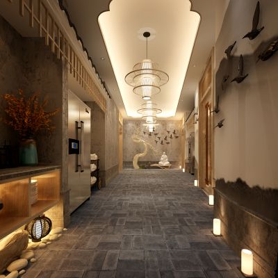 新中式餐饮包间会所走廊