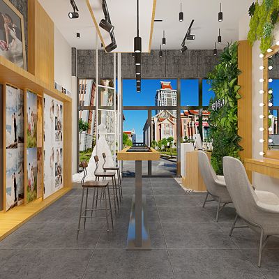 婚纱店婚纱影楼植物墙婚纱模特