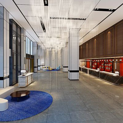 现代新中式酒店大堂大型水晶吊灯