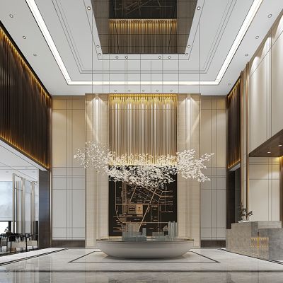 现代新中式售楼处大堂沙盘