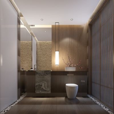 现代新中式卫生间马桶花盆插花