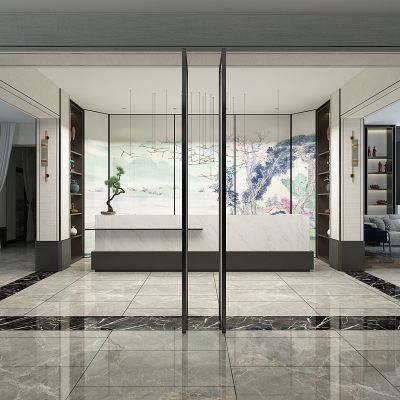 新中式接待大厅前台服务台