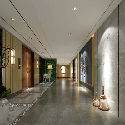 新中式东南亚spa会所美容院走廊