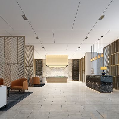 现代大堂接待台前台接待花格屏风