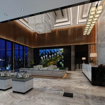 新中式售楼部处大堂沙盘展示区