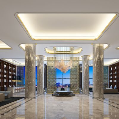 新中式酒店大堂花瓣吊灯3D模型