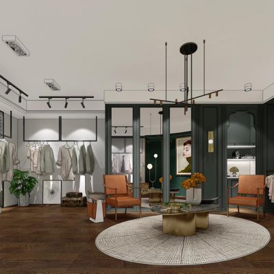 现代服装店女士衣服女装店皮箱