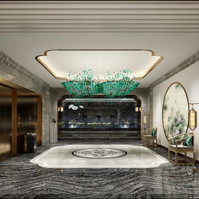 新中式会所餐厅电梯间