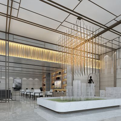 新中式现代售楼处大堂沙盘3D模型