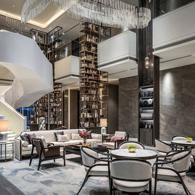 现代新中式售楼处洽谈区旋转楼梯