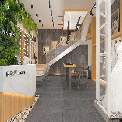 婚纱店婚纱影楼植物墙婚纱模特